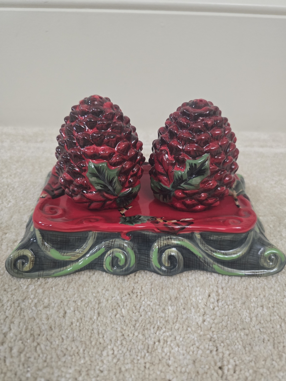 Trace Poter Winter Salt and Pepper Shakers on a Tray